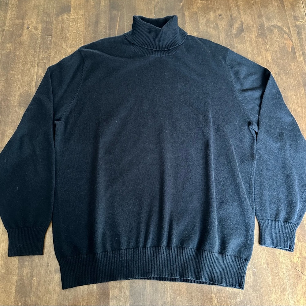 Lands End M Sweater Turtleneck Black‎ Wool Cashmere Blend Preppy Academia Office